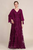Bourgogne Batwing Sleeves pärlstav mor till brudklänningen
