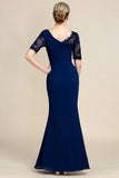 Navy Sheath Mor of Bride Dress med applikationer