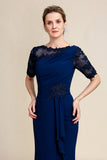 Navy Sheath Mor of Bride Dress med applikationer
