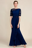 Navy Sheath Mor of Bride Dress med applikationer