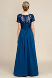 Blue A Line Mother of Bride Dress med applikationer