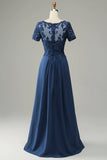 Blue A Line Mother of Bride Dress med applikationer