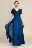 Blue A Line Mother of Bride Dress med applikationer