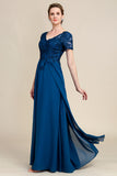 Blue A Line Mother of Bride Dress med applikationer