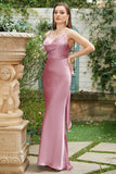 Sheath Spaghetti Straps Blush Long Bridesmaid Klänning med Bowknot