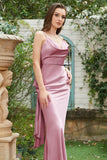 Sheath Spaghetti Straps Blush Long Bridesmaid Klänning med Bowknot