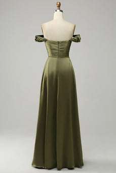 Armé Grön av axeln lång brudtärna klänning med slits