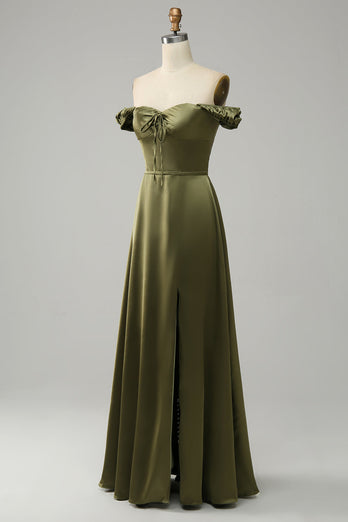 Armé Grön av axeln lång brudtärna klänning med slits