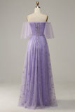 Off Shoulder Lavendel Balklänning Med Volanger
