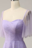 Off Shoulder Lavendel Balklänning Med Volanger