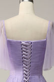Off Shoulder Lavendel Balklänning Med Volanger