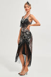 Svart Spaghetti Straps Gatsby Fringed Flapper Klänning