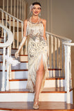Champagne Spaghettiband Gatsby Fringed Flapper Klänning