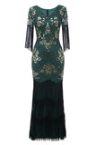 Svart V-hals Paljetter Fransar Lång 1920s Flapper Klänning