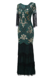 Svart V-hals Paljetter Fransar Lång 1920s Flapper Klänning