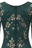 Svart V-hals Paljetter Fransar Lång 1920s Flapper Klänning