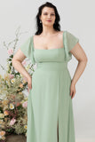 Av Axeln Plus Size Brudtärna Klänning med Slits