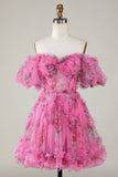 Vacker A-linje Från Axeln Dusty Rose Tulle Kort Homecoming Klänning