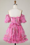 Vacker A-linje Från Axeln Dusty Rose Tulle Kort Homecoming Klänning