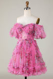 Vacker A-linje Från Axeln Dusty Rose Tulle Kort Homecoming Klänning