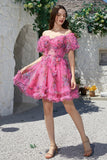 Vacker A-linje Från Axeln Dusty Rose Tulle Kort Homecoming Klänning