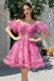 Vacker A-linje Från Axeln Dusty Rose Tulle Kort Homecoming Klänning