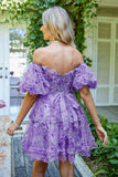 Vacker A-linje Från Axeln Fuchsia Tulle Kort Homecoming Klänning