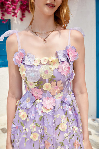 Lila Söt Korsett Hemkomst klänning med 3D-Blommor