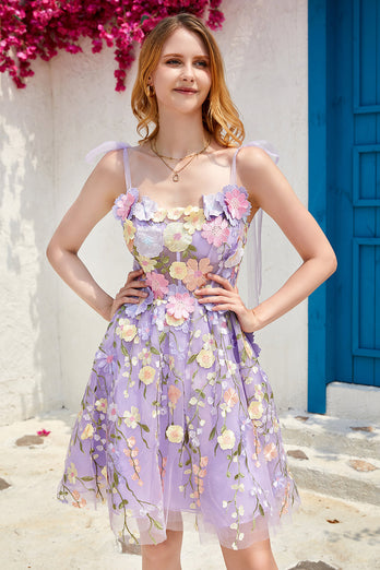 Lila Söt Korsett Hemkomst klänning med 3D-Blommor