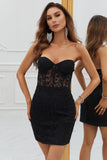 Svart Korsett Bodycon Kort Hemkomst Klänning Med Spets