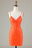 Glittrande Paljetter Tight Orange Hemkomstklänning