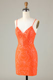 Glittrande Paljetter Tight Orange Hemkomstklänning
