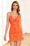 Orange Glittrande Paljetter Bodycon Hemkomstklänning
