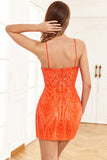 Orange Glittrande Paljetter Bodycon Hemkomstklänning