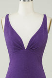 Snygg Djup V-ringad Lila Kort Hemkomstklänning med Criss Cross Back