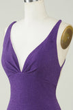 Snygg Djup V-ringad Lila Kort Hemkomstklänning med Criss Cross Back