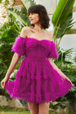 Snygg A-linje Av Axeln Fuchsia Corset Homecoming Klänning