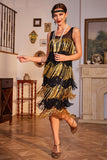 Gyllene Fransar Flapper Great Gatsby klänning med Paljetter