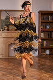 Gyllene Fransar Flapper Great Gatsby klänning med Paljetter