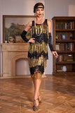 Gyllene Fransar Flapper Great Gatsby klänning med Paljetter