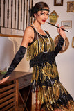 Gyllene Fransar Flapper Great Gatsby klänning med Paljetter
