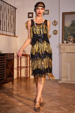 Gyllene Fransar Flapper Great Gatsby klänning med Paljetter