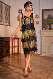Gyllene Fransar Flapper Great Gatsby klänning med Paljetter