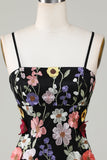 Bodycon Spaghettiband Svart Homecoming Klänning med 3D Blommor