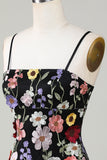 Bodycon Spaghettiband Svart Homecoming Klänning med 3D Blommor