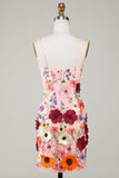Bodycon Spaghettiband Svart Homecoming Klänning med 3D Blommor