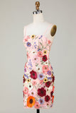 Bodycon Spaghettiband Svart Homecoming Klänning med 3D Blommor
