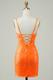 Glitter Orange Tight Homecoming Klänning med pärlstav