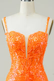 Glitter Orange Tight Homecoming Klänning med pärlstav