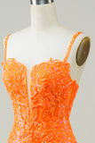 Glitter Orange Tight Homecoming Klänning med pärlstav